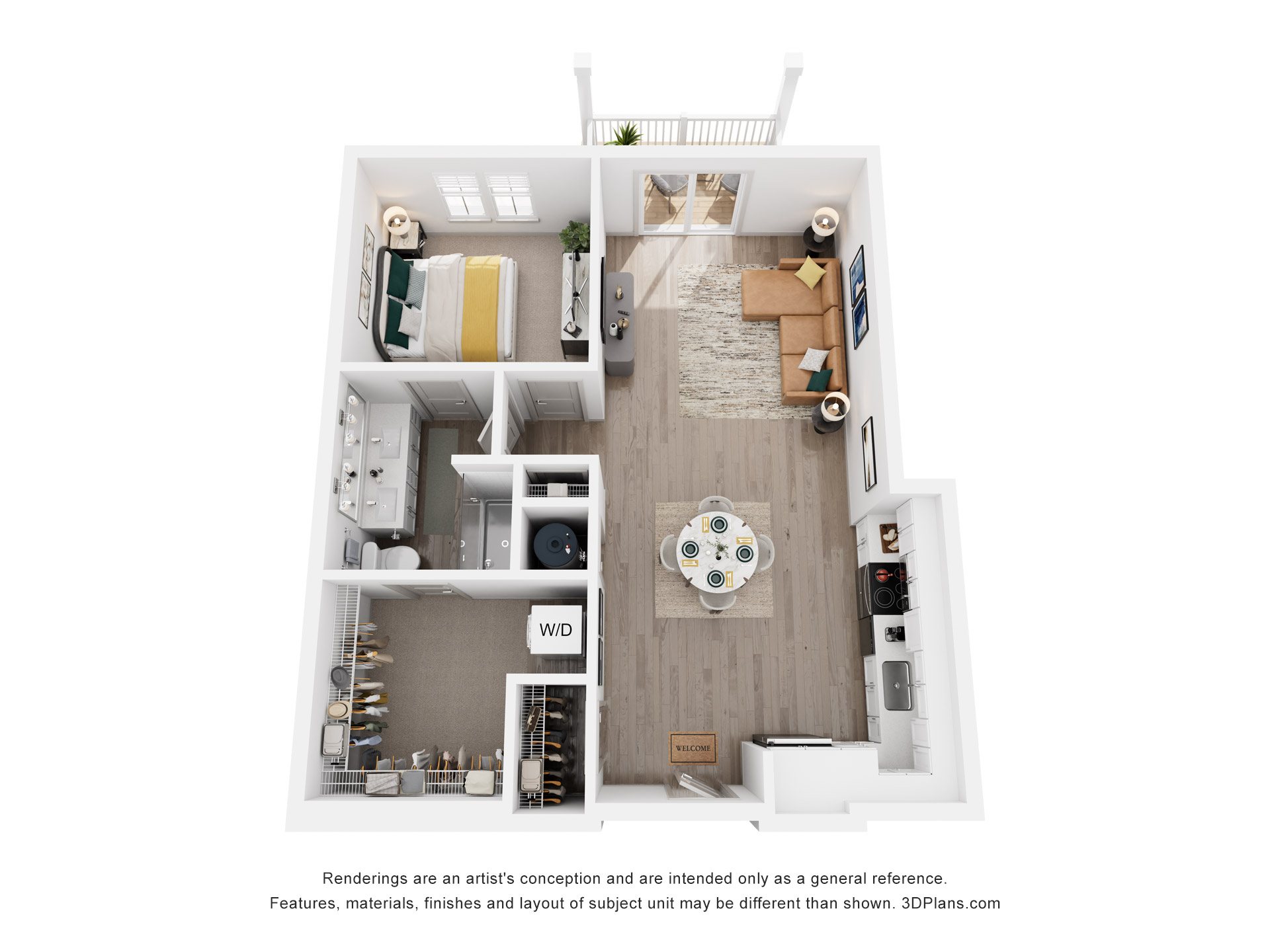 Floor plan for 1 bed, 1 bath, 810 sqft